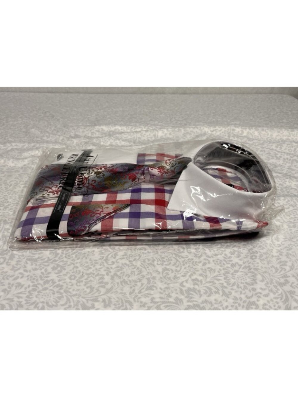 Avanti Uomo Dress Shirt Set 17.5 36/37 XL Plaid Paisley Tie Pocket Square NWT - Picture 6 of 13